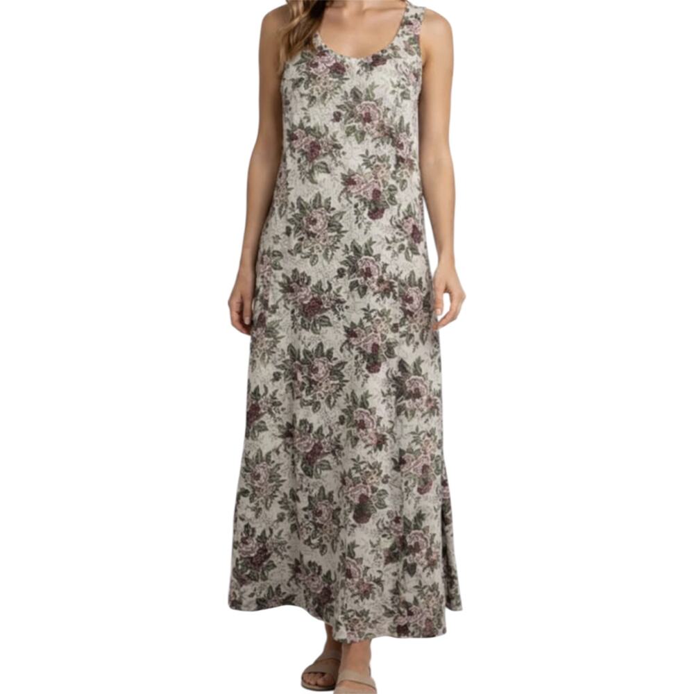 VTG Knapp Studio California Tapestry Maxi Dress Flax Floral Fit & Flare Cream XS